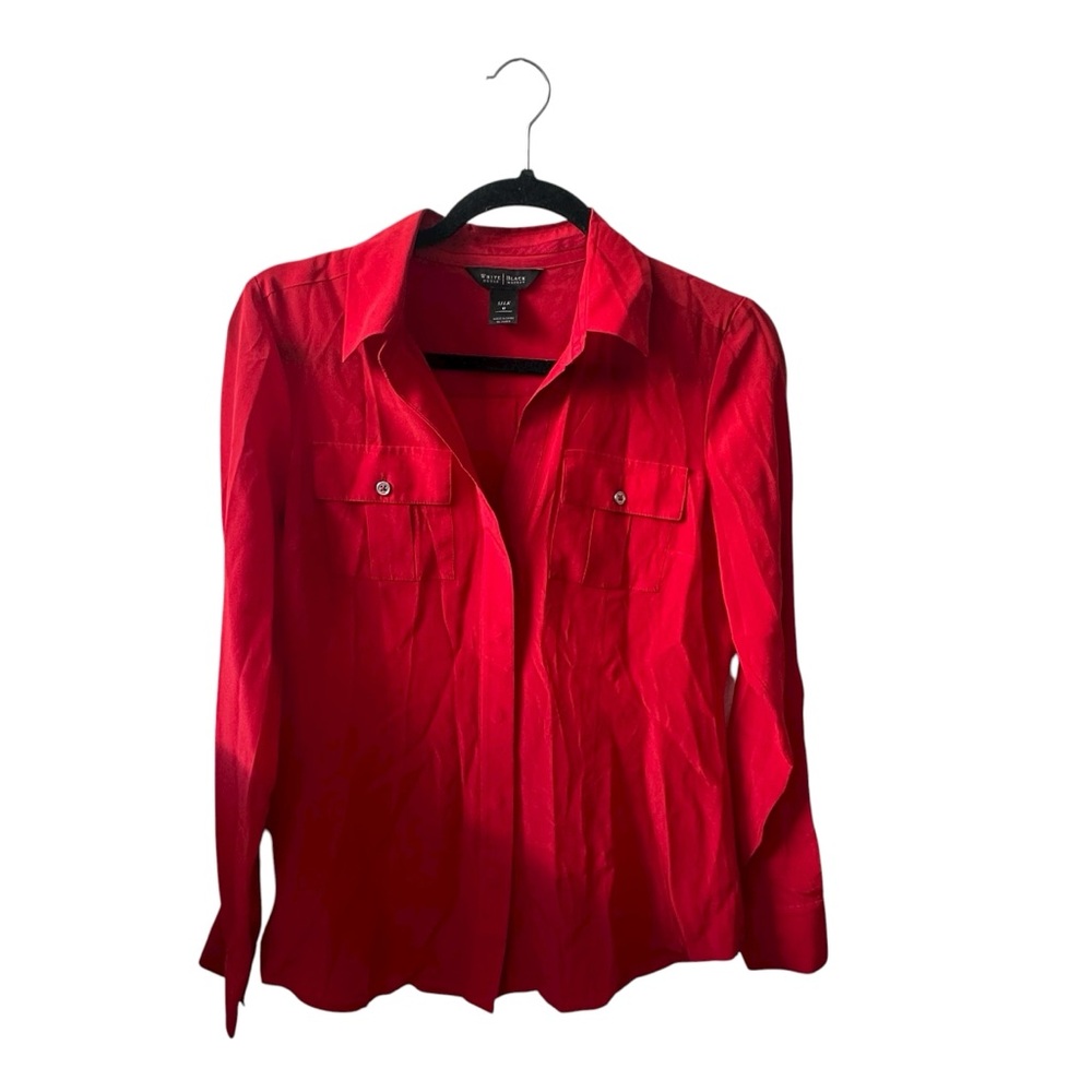 White House Black Market WHBM Button-Up Shirt Red Silk Women’s Size 0 Excellent